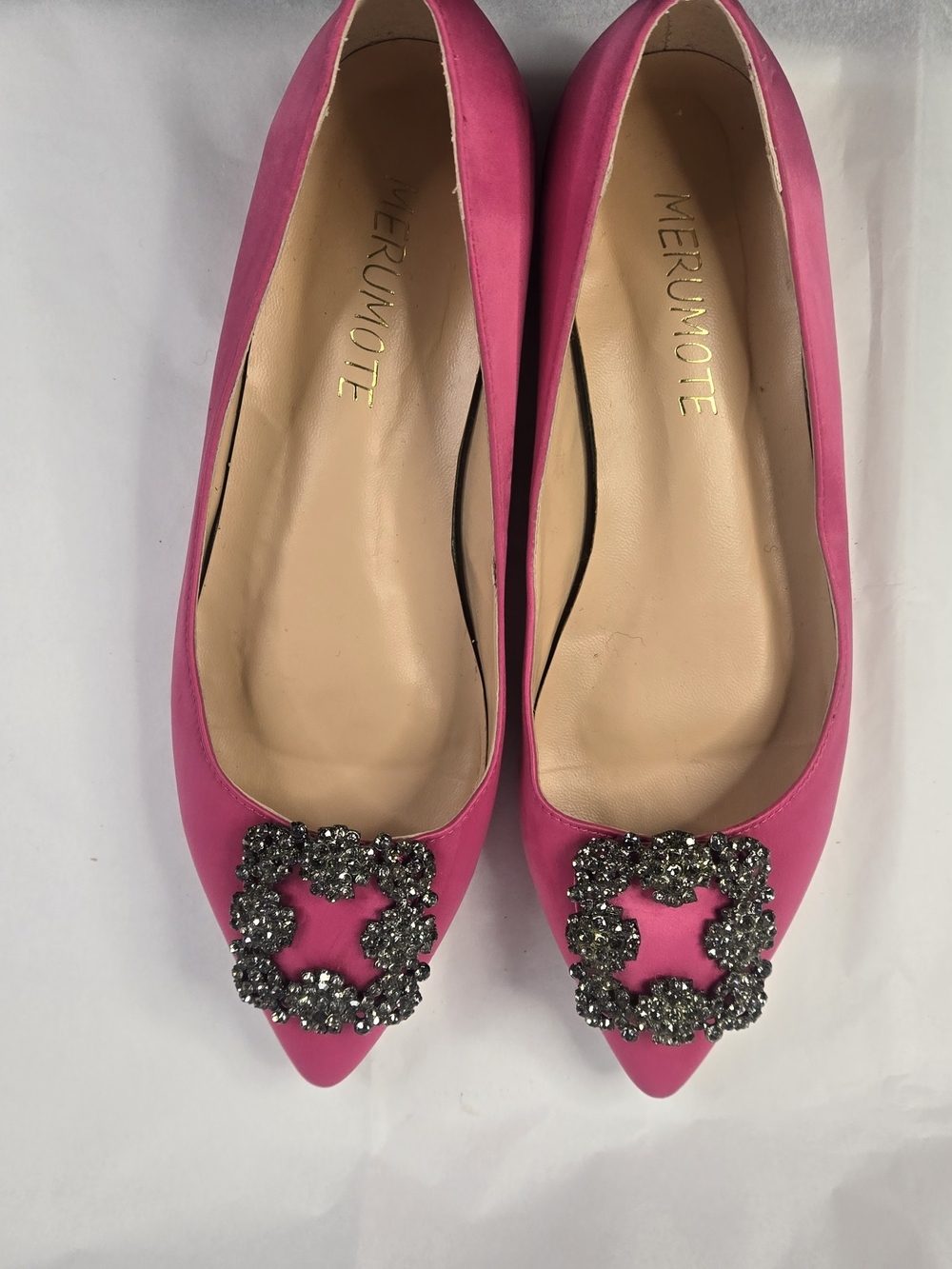 Pink Embellished Pointed Toe Flats
